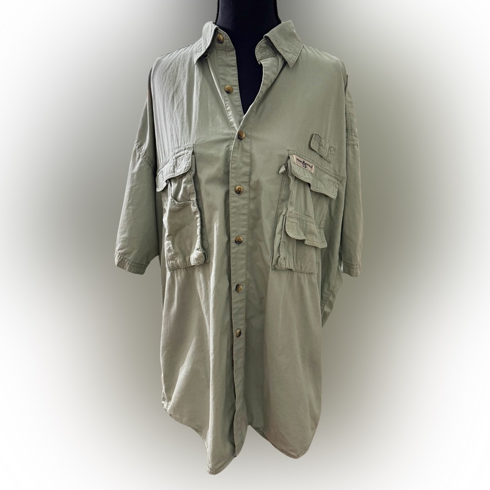 Hook & Tackle Light Sage Utility Field‎ Fishing Shirt Sz Large